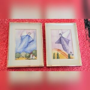 Terttu Riipi Finland Angel Art Set 2 Framed Watercolor Style 5x7
